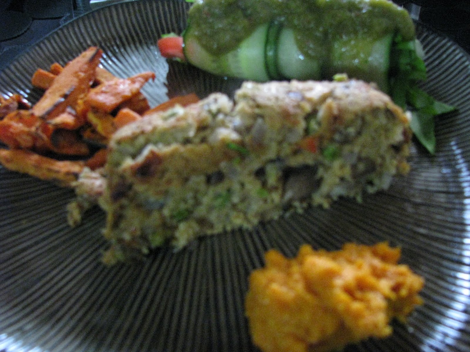 Caroline's Favourite Vegan Recipes Tonights Dinner; Quinoa Loaf, Yam Fries, Veg Wrap